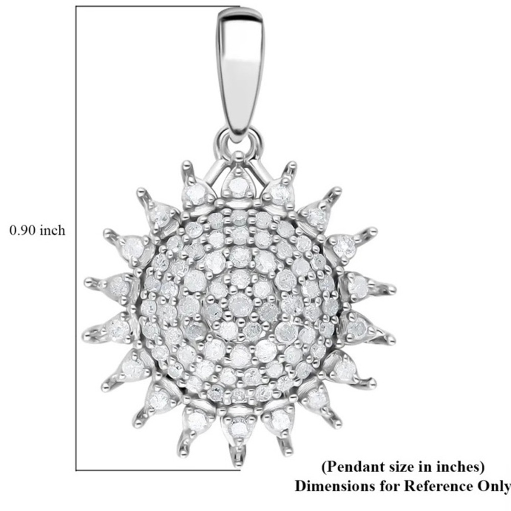 NWT Diamond Sunburst Pendant in Platinum over .925 Sterling Silver .50 carat!!! - Picture 5 of 10